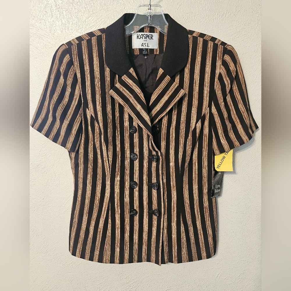 NWT Kasper For A.S.L. Black & Brown Striped Vintage Blazer Womens Size 4
